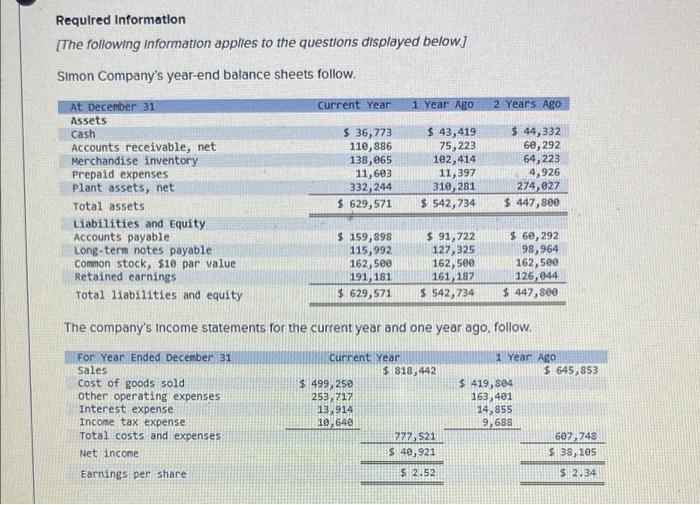 Required Information The Following Information Applies To The Questions Displayed Below Simon Company S Year End Bala 1