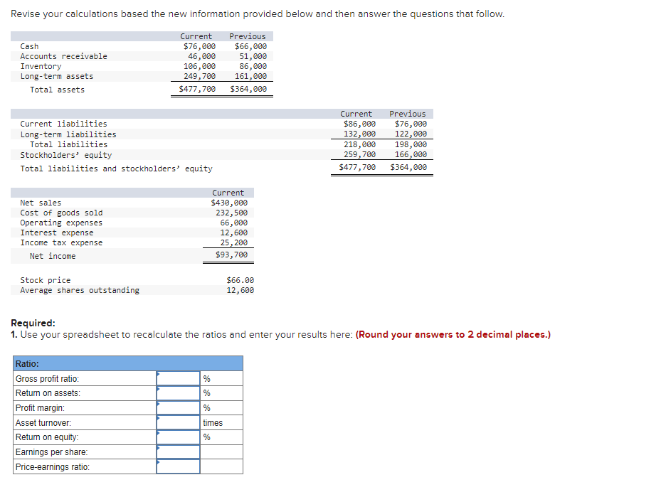 Revise Your Calculations Based The New Information Provided Below And Then Answer The Questions That Follow Cash Accoun 1