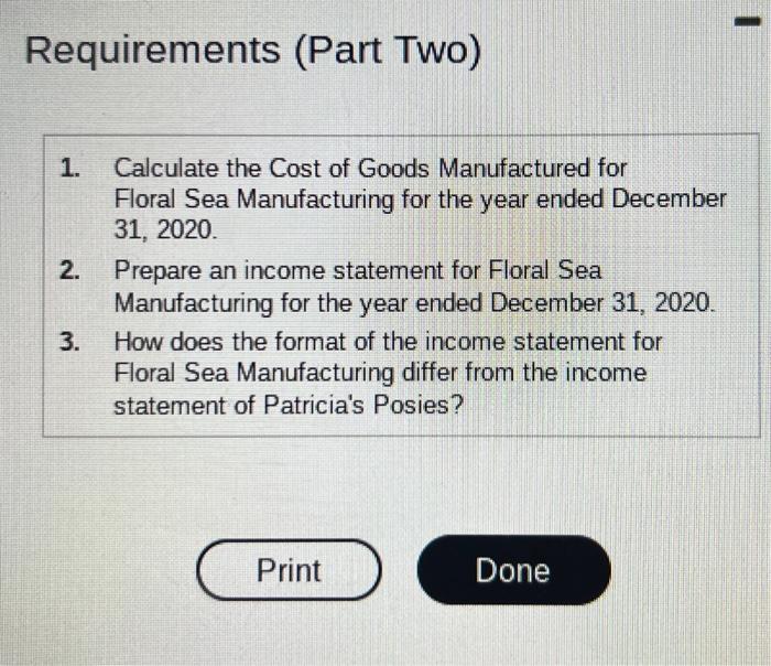 Requirement Part One Prepare An Income Statement For Patricia S Posies A Merchandiser For The Year Ended December 31 3