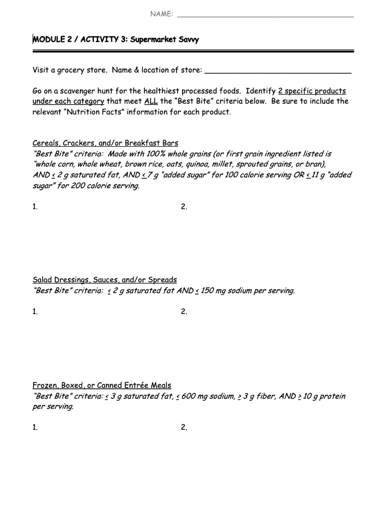 Visit A Grocery Store And Go On A Scavenger Hunt To Find Two Products In Each Of The 3 Categories That Meet All The Nu 1