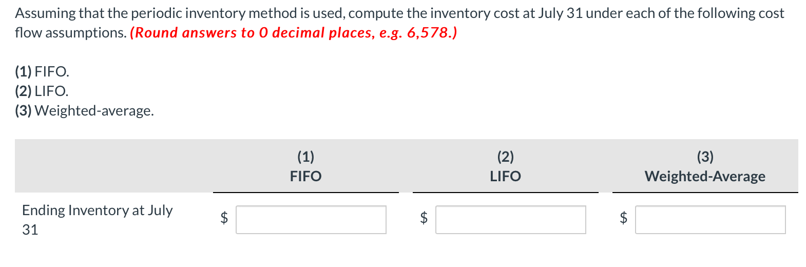 Assuming That The Periodic Inventory Method Is Used Compute The Inventory Cost At July 31 Under Each Of The Following C 1