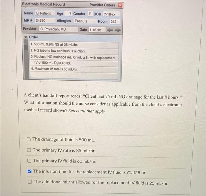 Electronic Medical Record Provider Orders X Name B Patient Age 7 Gender F Dob 7 18 Xx Mr 24530 Allergies Peanuts Room 1