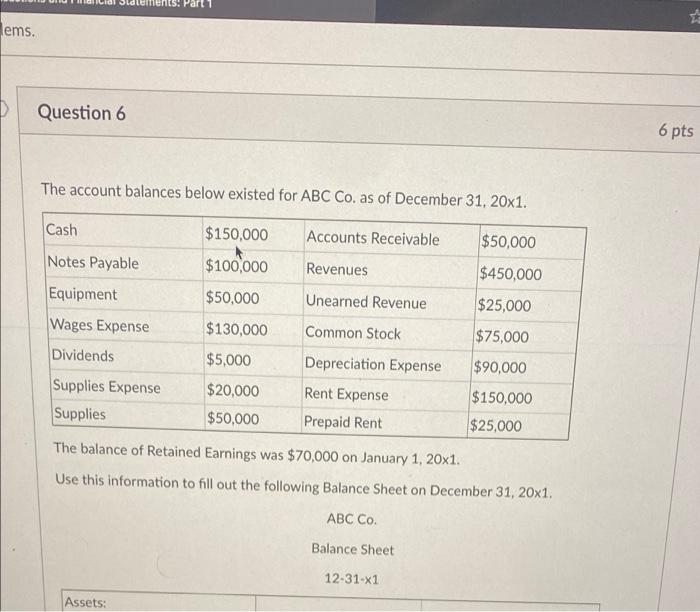 Lems Question 6 The Account Balances Below Existed For Abc Co As Of December 31 20x1 150 000 Accounts Receivable 5 1