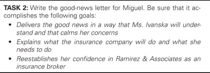 Task 2 Write The Good News Letter For Miguel Be Sure That It Ac Complishes The Following Goals Delivers The Good N 1
