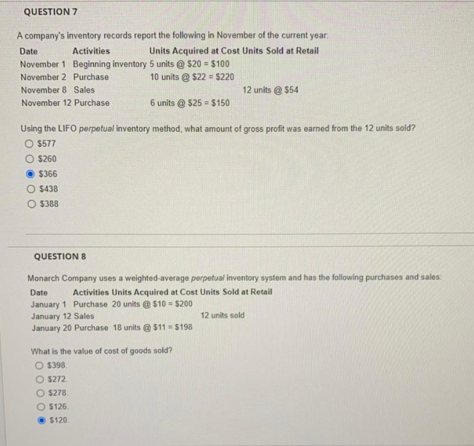 Question 7 A Company S Inventory Records Report The Following In November Of The Current Year Units Acquired At Cost Un 1
