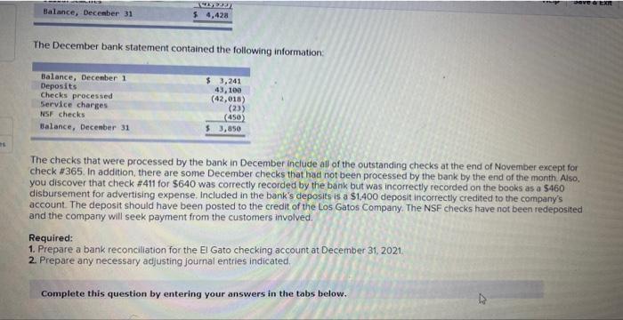 M Inces El Gato Painting Company Maintains A Checking Account At American Bank Bank Statements Are Prepared At The End 2