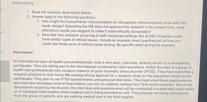 Instructions 1 Read The Scenario Description Below 2 Answer Both Of The Following Questions 1 How Might The Humanit 1