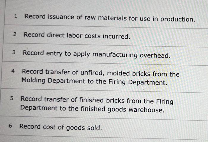 Quality Brick Company Produces Bricks In Two Processing Departments Molding And Firing Information Relating To The Comp 2
