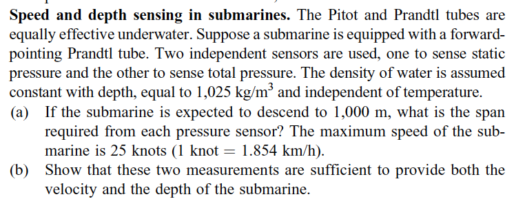 Speed And Depth Sensing In Submarines The Pitot And Prandtl Tubes Are Equally Effective Underwater Suppose A Submarine 1