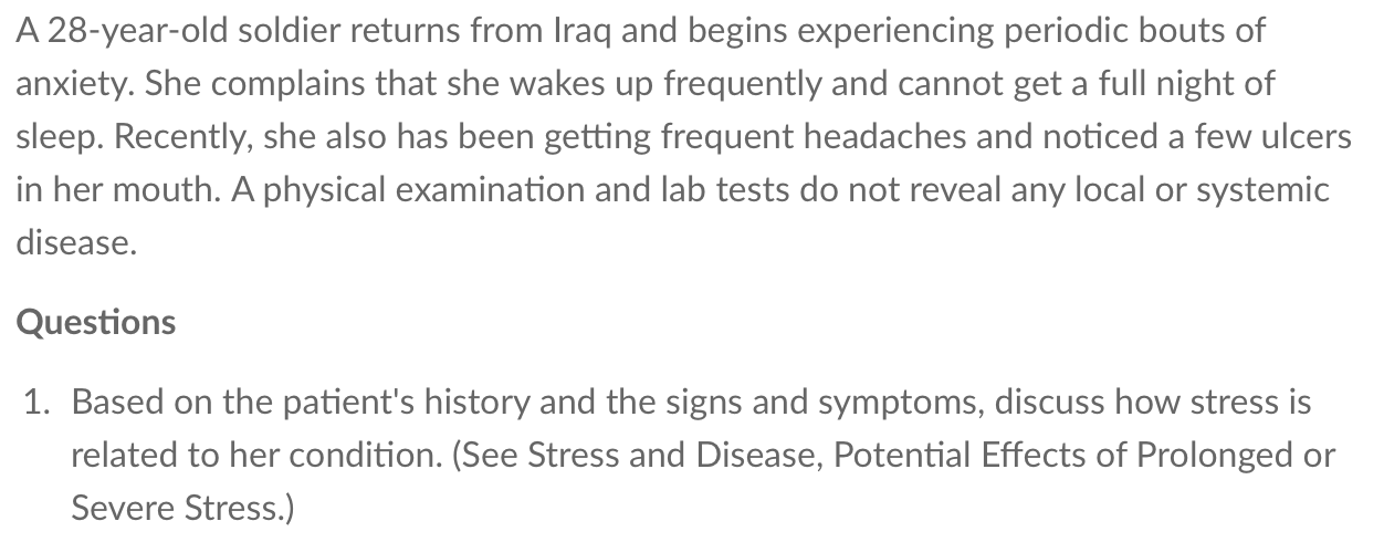 A 28 Year Old Soldier Returns From Iraq And Begins Experiencing Periodic Bouts Of Anxiety She Complains That She Wakes 1