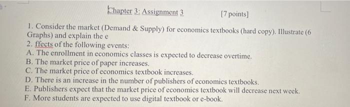 Chapter 3 Assignment 3 7 Points 1 Consider The Market Demand Supply For Economics Textbooks Hard Copy Illustr 1