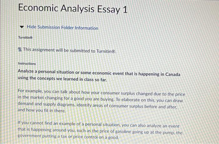 Economic Analysis Essay 1 Hide Submission Folder Information Turnitin This Assignment Will Be Submitted To Turnitin In 1