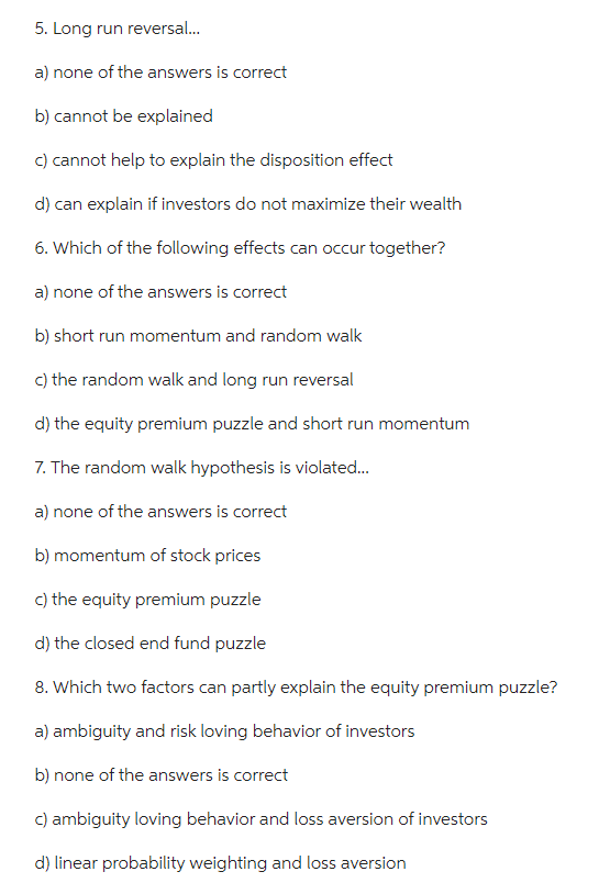 5 Long Run Reversal A None Of The Answers Is Correct B Cannot Be Explained C Cannot Help To Explain The Dispositi 1