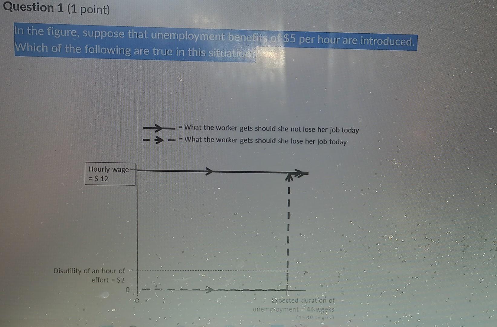 Question 1 1 Point In The Figure Suppose That Unemployment Benefits Of 5 Per Hour Are Introduced Which Of The Follo 1