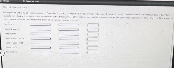 Ebook Effect Of Inventory Errors During The Taking Of Its Physical Inventory On December 31 20y3 Waterjet Bath Company 1