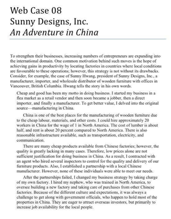 Web Case 08 Sunny Designs Inc An Adventure In China To Strengthen Their Businesses Increasing Numbers Of Entrepreneur 1
