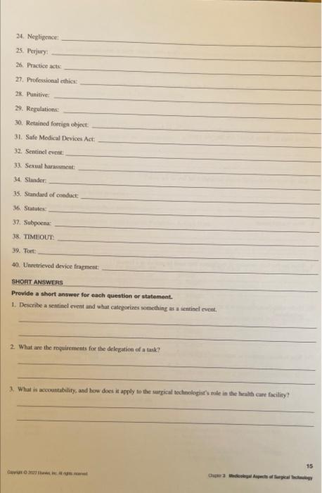 3 Medicolegal Aspects Of Surgical Technology Student S Name Key Terms Write The Definition For Each Term 1 Abandonment 2