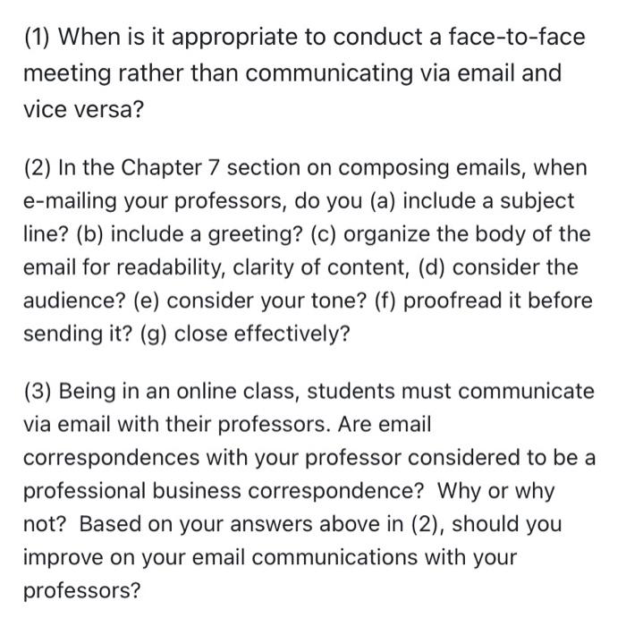 1 When Is It Appropriate To Conduct A Face To Face Meeting Rather Than Communicating Via Email And Vice Versa 2 In 1