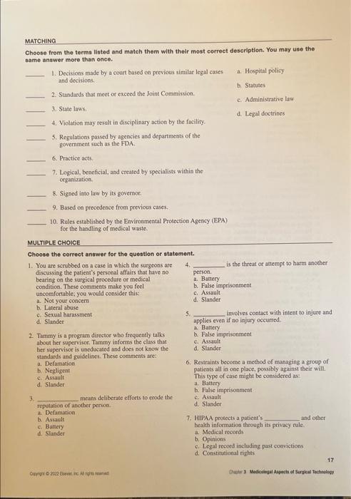 3 Medicolegal Aspects Of Surgical Technology Student S Name Key Terms Write The Definition For Each Term 1 Abandonment 4