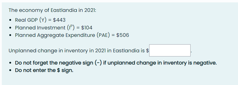 The Economy Of Eastlandia In 2021 Real Gdp Y 443 Planned Investment Ip 104 Planned Aggregate Expenditur 1