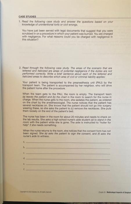 3 Medicolegal Aspects Of Surgical Technology Student S Name Key Terms Write The Definition For Each Term 1 Abandonment 6