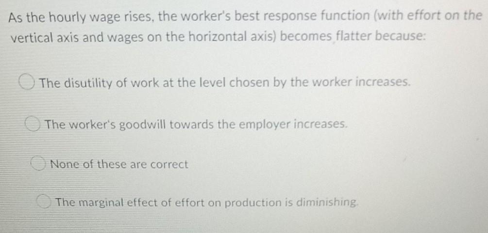 As The Hourly Wage Rises The Worker S Best Response Function With Effort On The Vertical Axis And Wages On The Horizon 1