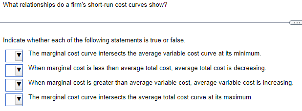 What Relationships Do A Firm S Short Run Cost Curves Show Indicate Whether Each Of The Following Statements Is True Or 1