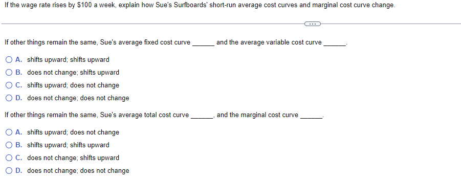 If The Wage Rate Rises By 100 A Week Explain How Sue S Surfboards Short Run Average Cost Curves And Marginal Cost Cur 1