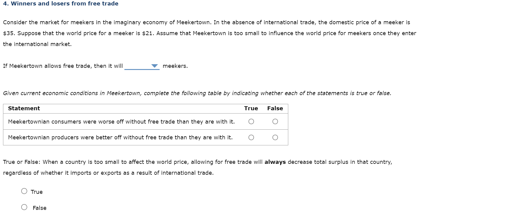 4 Winners And Losers From Free Trade Consider The Market For Meekers In The Imaginary Economy Of Meekertown In The Abs 1