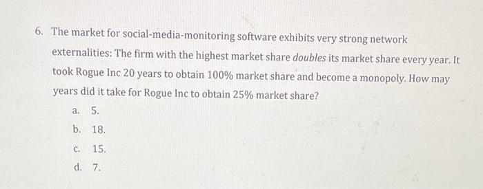 6 The Market For Social Media Monitoring Software Exhibits Very Strong Network Externalities The Firm With The Highest 1