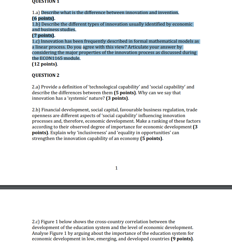 Estion 1 A Describe What Is The Difference Between Innovation And Invention 6 Points 1 B Describe The Different Ty 1