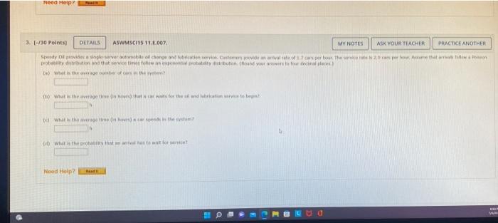 Need Help My Notes 3 30 Points Details Speedy De Provides A Single Server Automobile Of Change And Subrication Ser 1