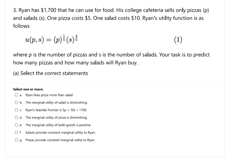 3 Ryan Has 1 700 That He Can Use For Food His College Cafeteria Sells Only Pizzas P And Salads S One Pizza Costs 1