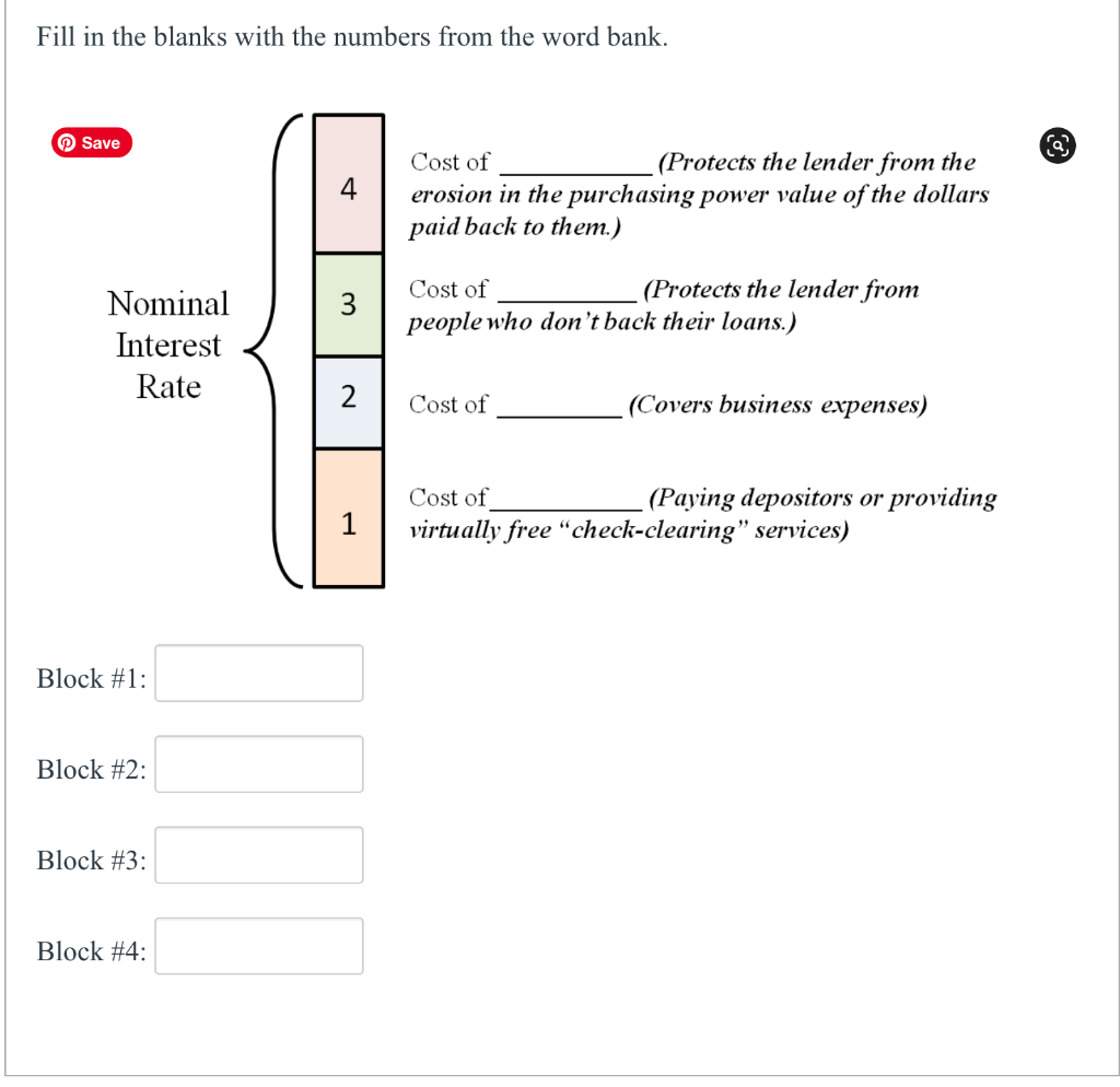 Fill In The Blanks With The Numbers From The Word Bank Save Nominal Interest Rate Block 1 Block 2 Block 3 Block 1