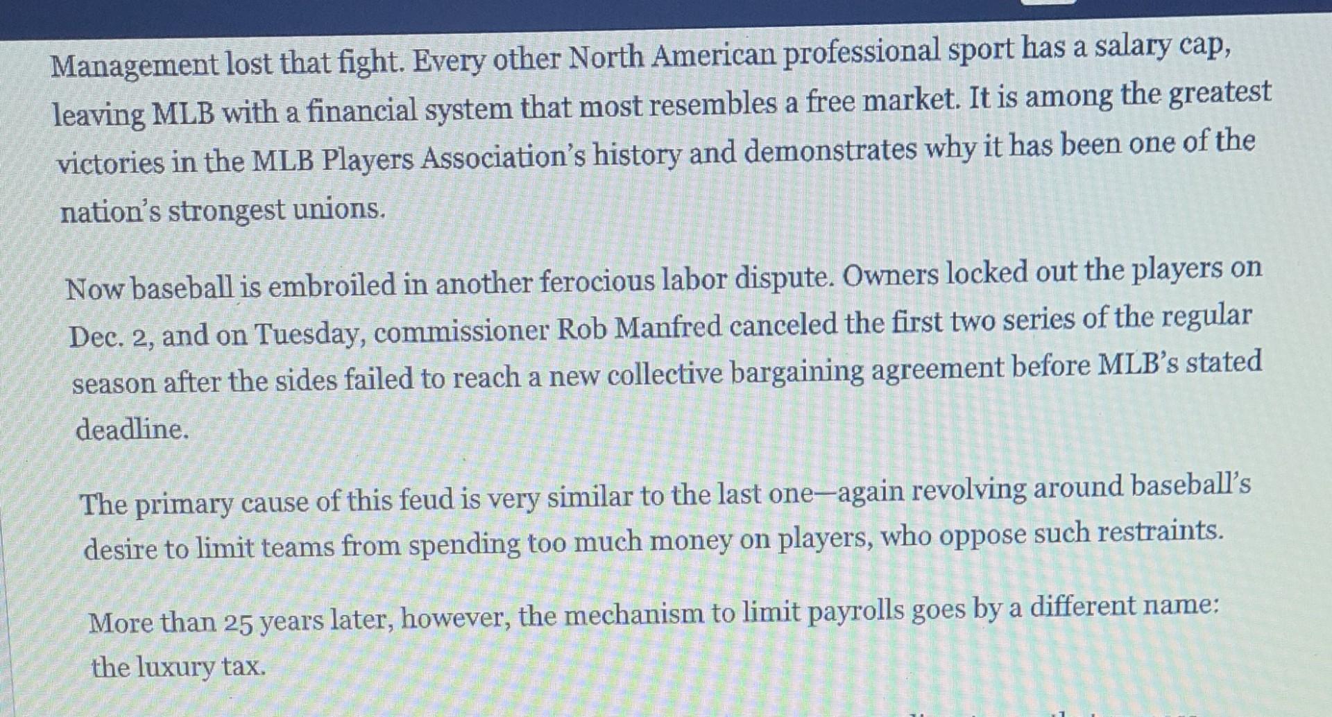 Read The Article Baseball S Labor Problem Has A Familiar Culprit Taxes And Answer The Following Questions 1 How Is Th 3