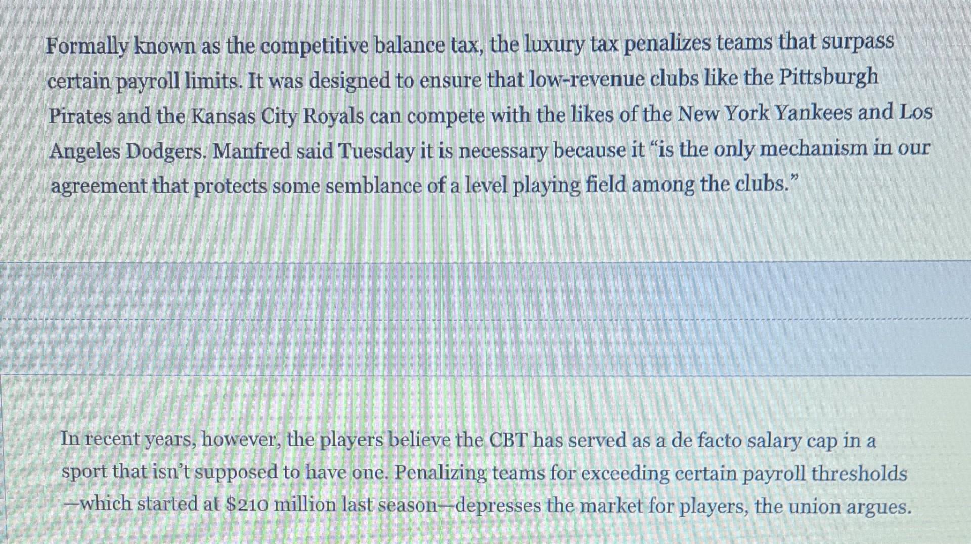 Read The Article Baseball S Labor Problem Has A Familiar Culprit Taxes And Answer The Following Questions 1 How Is Th 4