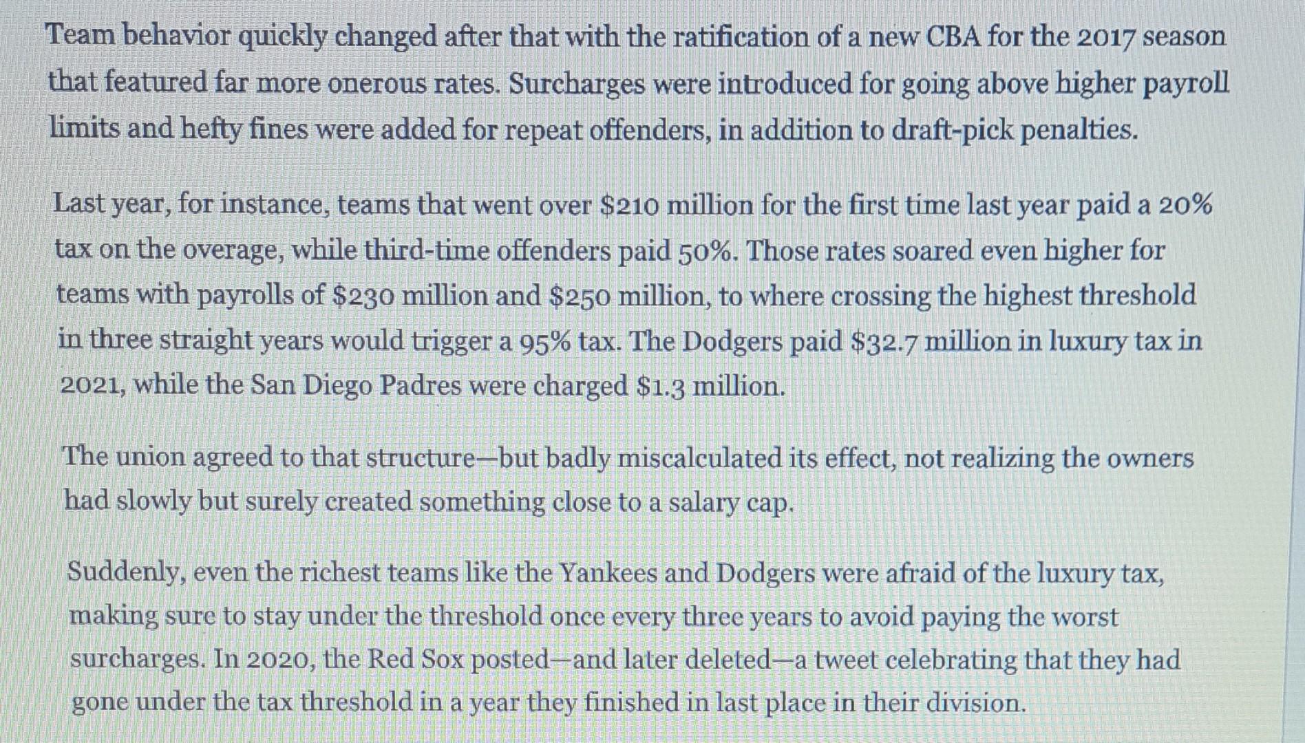 Read The Article Baseball S Labor Problem Has A Familiar Culprit Taxes And Answer The Following Questions 1 How Is Th 7