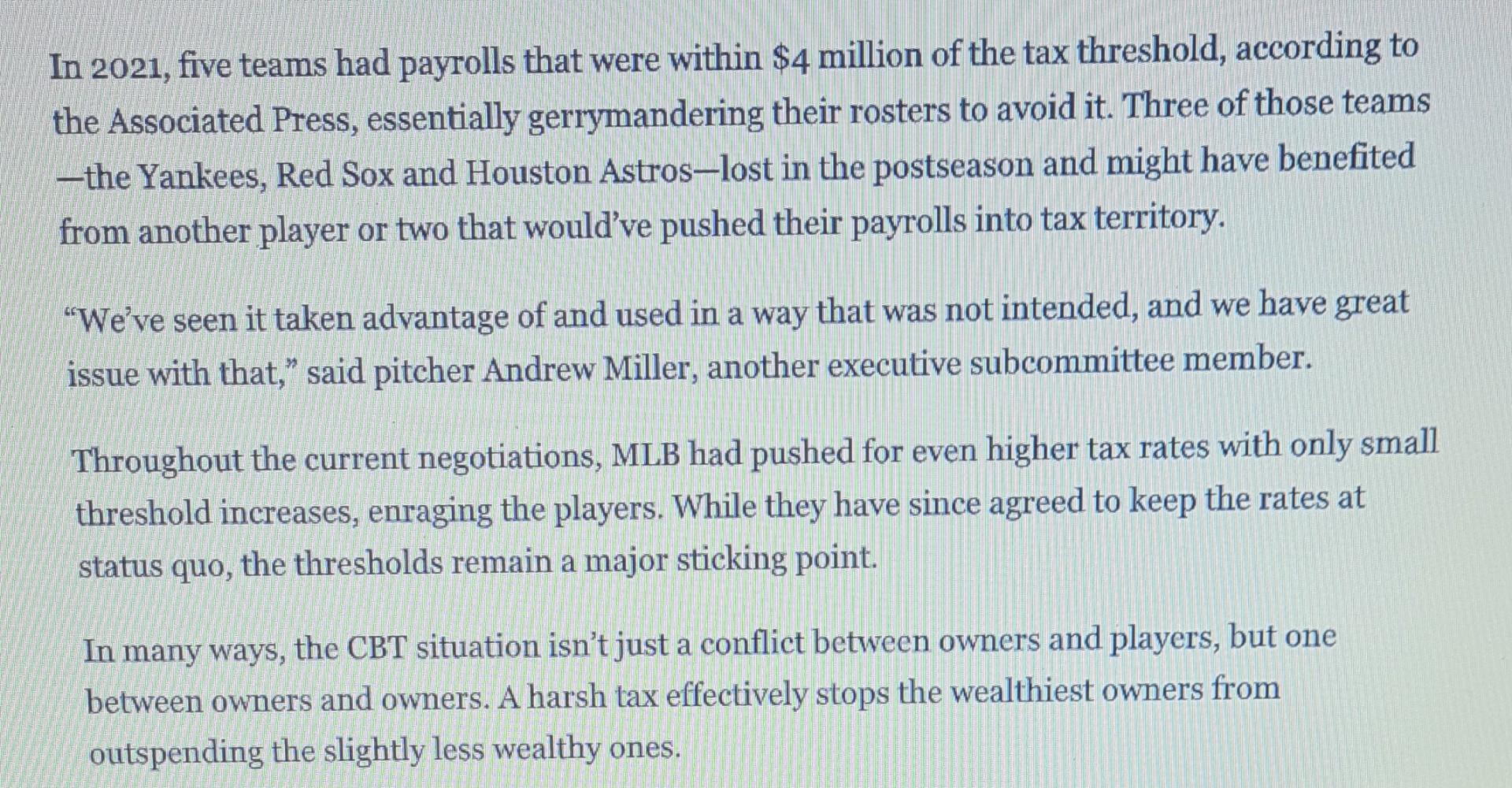 Read The Article Baseball S Labor Problem Has A Familiar Culprit Taxes And Answer The Following Questions 1 How Is Th 8