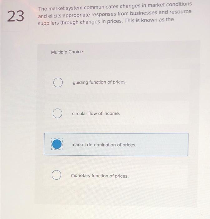 23 The Market System Communicates Changes In Market Conditions And Elicits Appropriate Responses From Businesses And Res 1