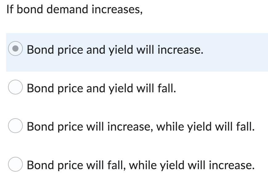 Question 1 Question 2 You Analyze The Bond Market One Day You Observe That Bond Prices Go Down While Bond Market Yield 1