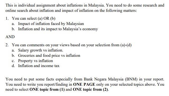 This Is Individual Assignment About Inflations In Malaysia You Need To Do Some Research And Online Search About Inflati 1