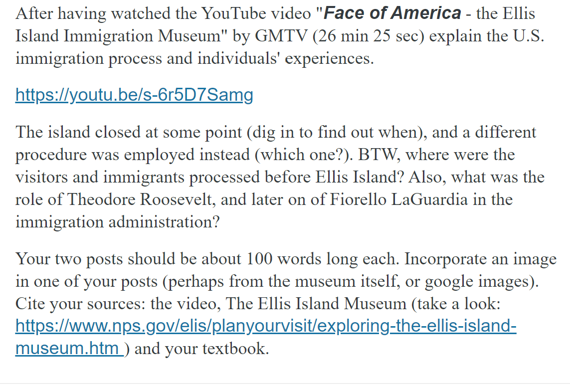 After Having Watched The Youtube Video Face Of America The Ellis Island Immigration Museum By Gmtv 26 Min 25 Sec E 1