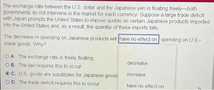 The Exchange Rate Between The U S Dollar And The Japanese Yen Is Floating Freely Both Governments Do Not Intervene In T 1