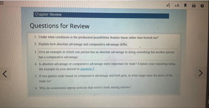 Chapter Review Questions For Review 1 Under What Conditions Is The Production Possibilities Frontier Linear Rather Than 1