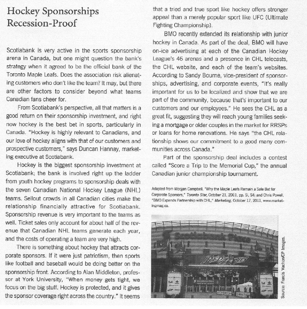 Hockey Sponsorships Recession Proof Scotiabank Is Very Active In The Sports Sponsorship Arena In Canada But One Might Q 1