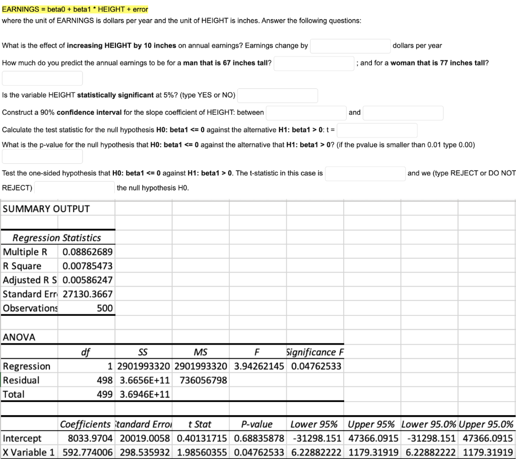 Earnings Beta0 Beta1 Height Error Where The Unit Of Earnings Is Dollars Per Year And The Unit Of Height Is Inche 1