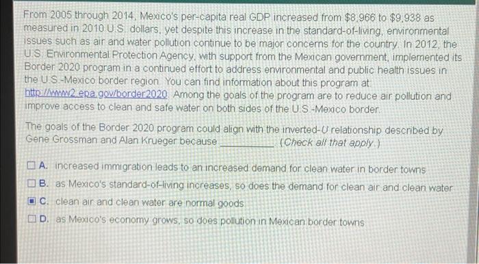 From 2005 Through 2014 Mexico S Per Capita Real Gdp Increased From 8 966 To 9 938 As Measured In 2010 Us Dollars Yet 1