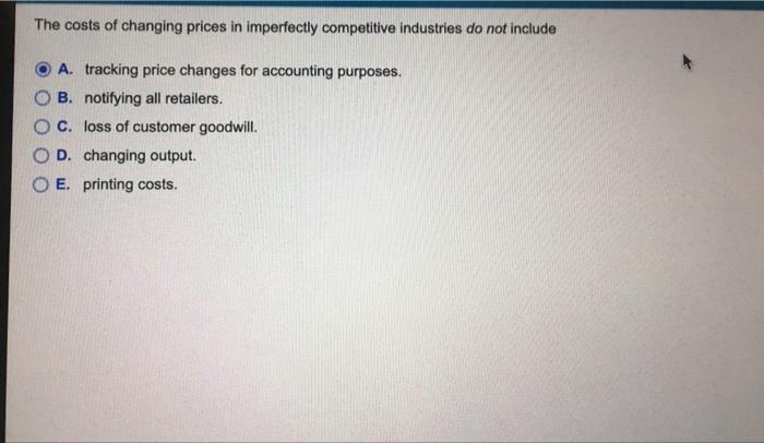 The Costs Of Changing Prices In Imperfectly Competitive Industries Do Not Include A Tracking Price Changes For Accounti 1