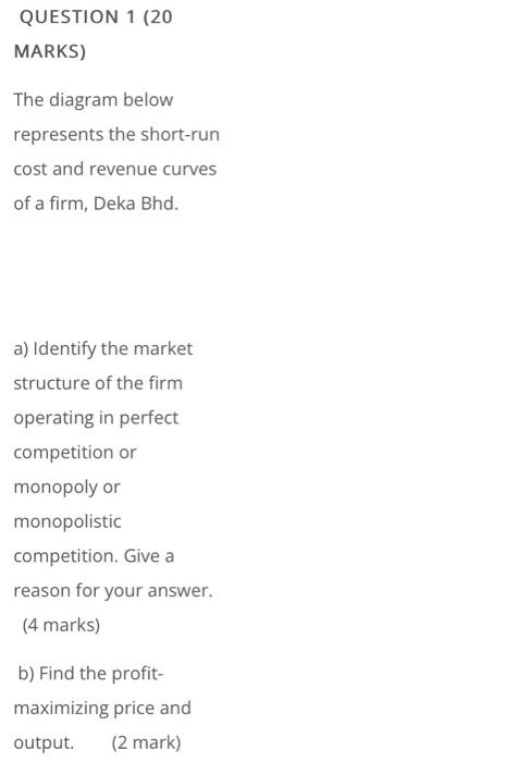 Question 1 20 Marks The Diagram Below Represents The Short Run Cost And Revenue Curves Of A Firm Deka Bhd A Identif 1