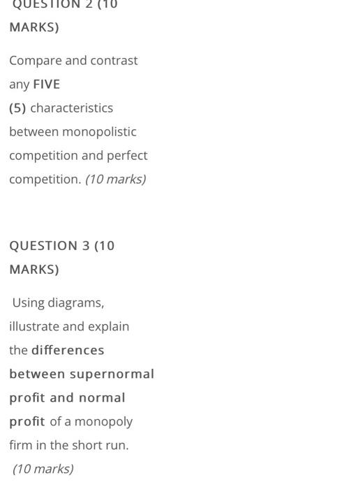 Question 1 20 Marks The Diagram Below Represents The Short Run Cost And Revenue Curves Of A Firm Deka Bhd A Identif 3